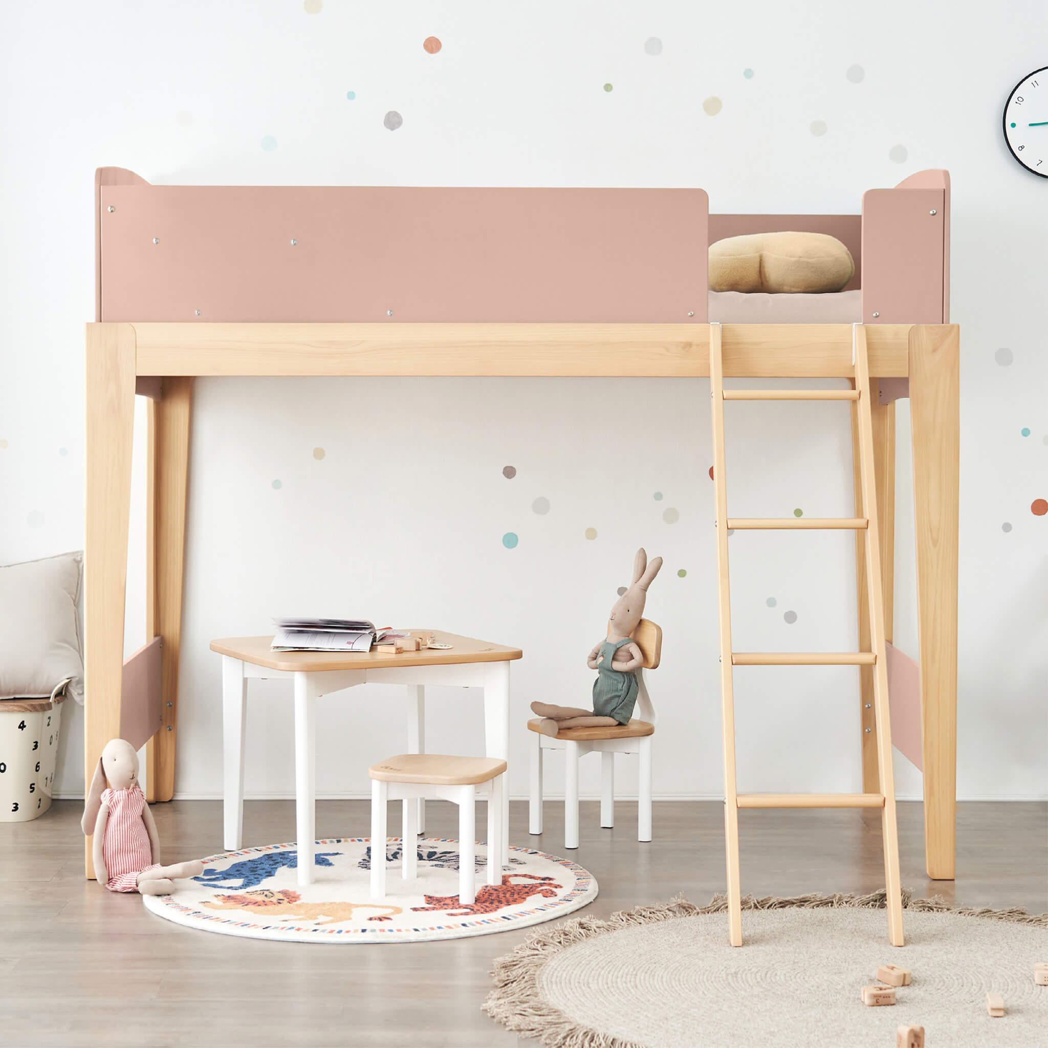 Twin loft bed store with play area